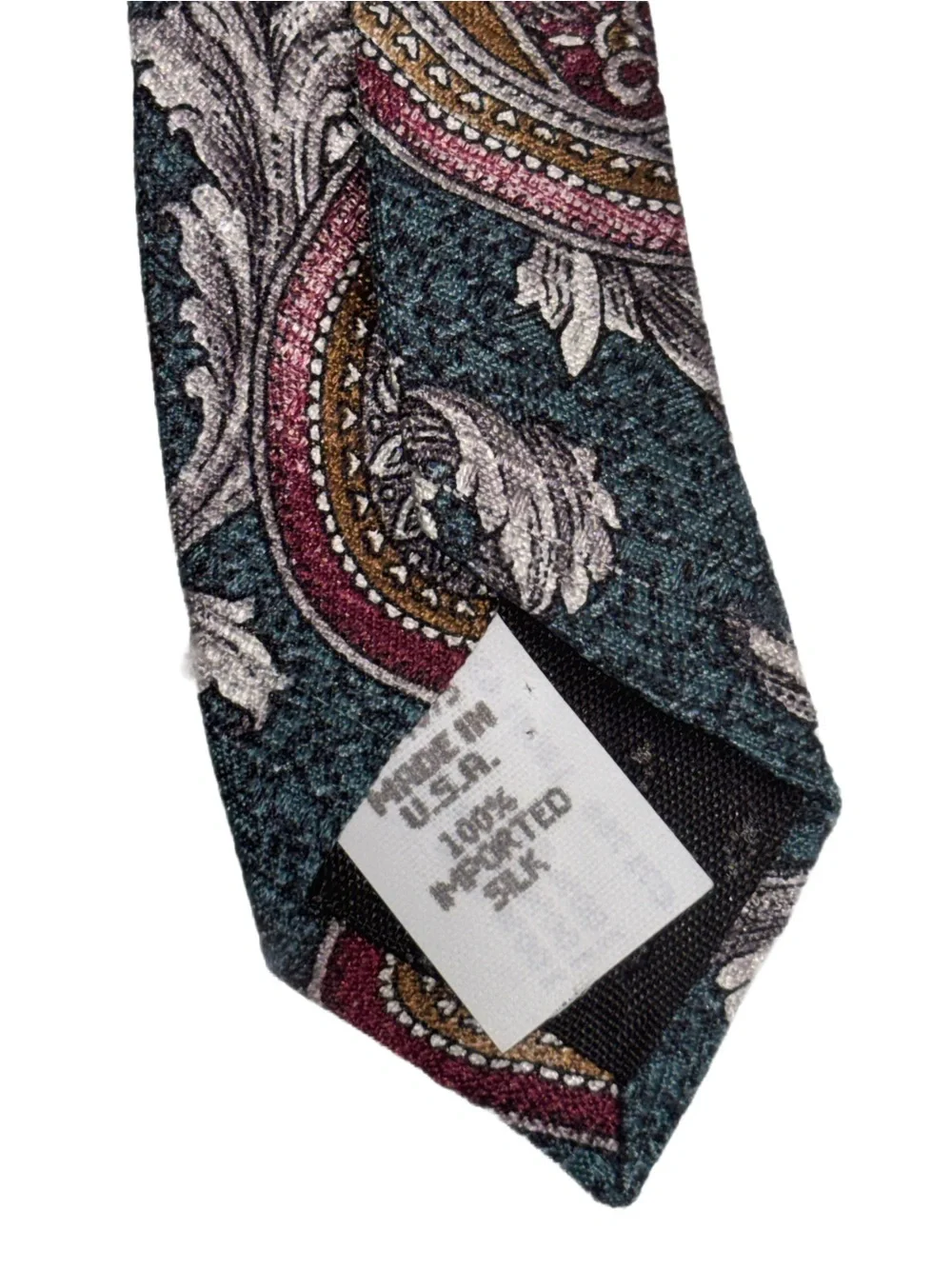 EVAN PICONE Paisley in Teal Green, Gray, and Pink/Cranberry Silk Tie
